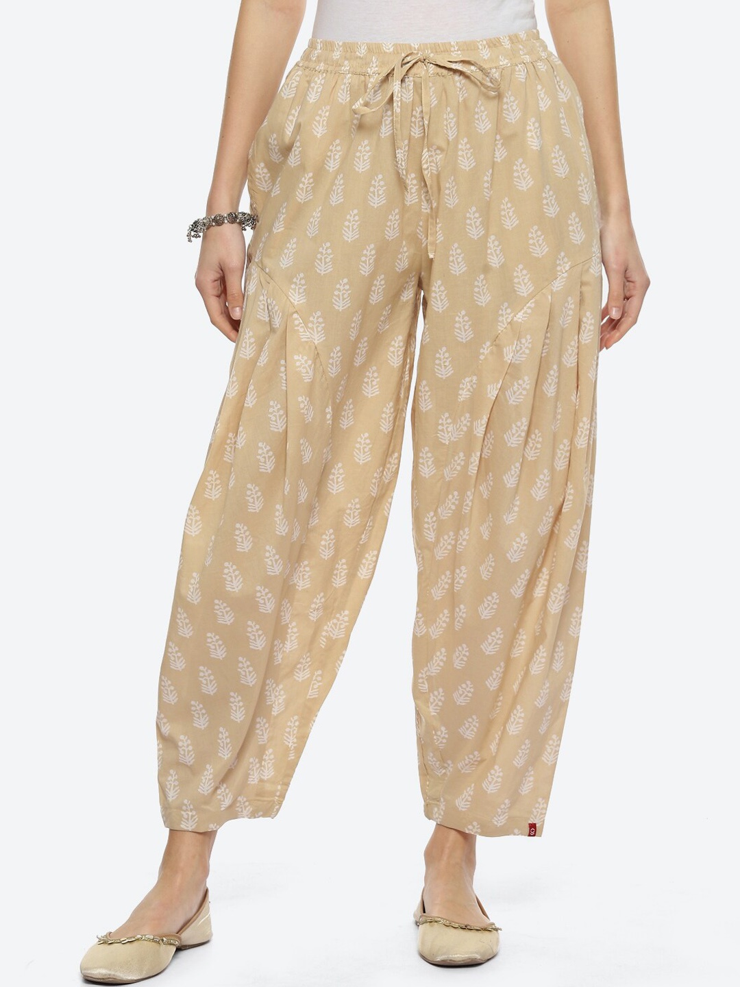 

Biba Women Printed Cotton Loose-fit Salwar, Beige