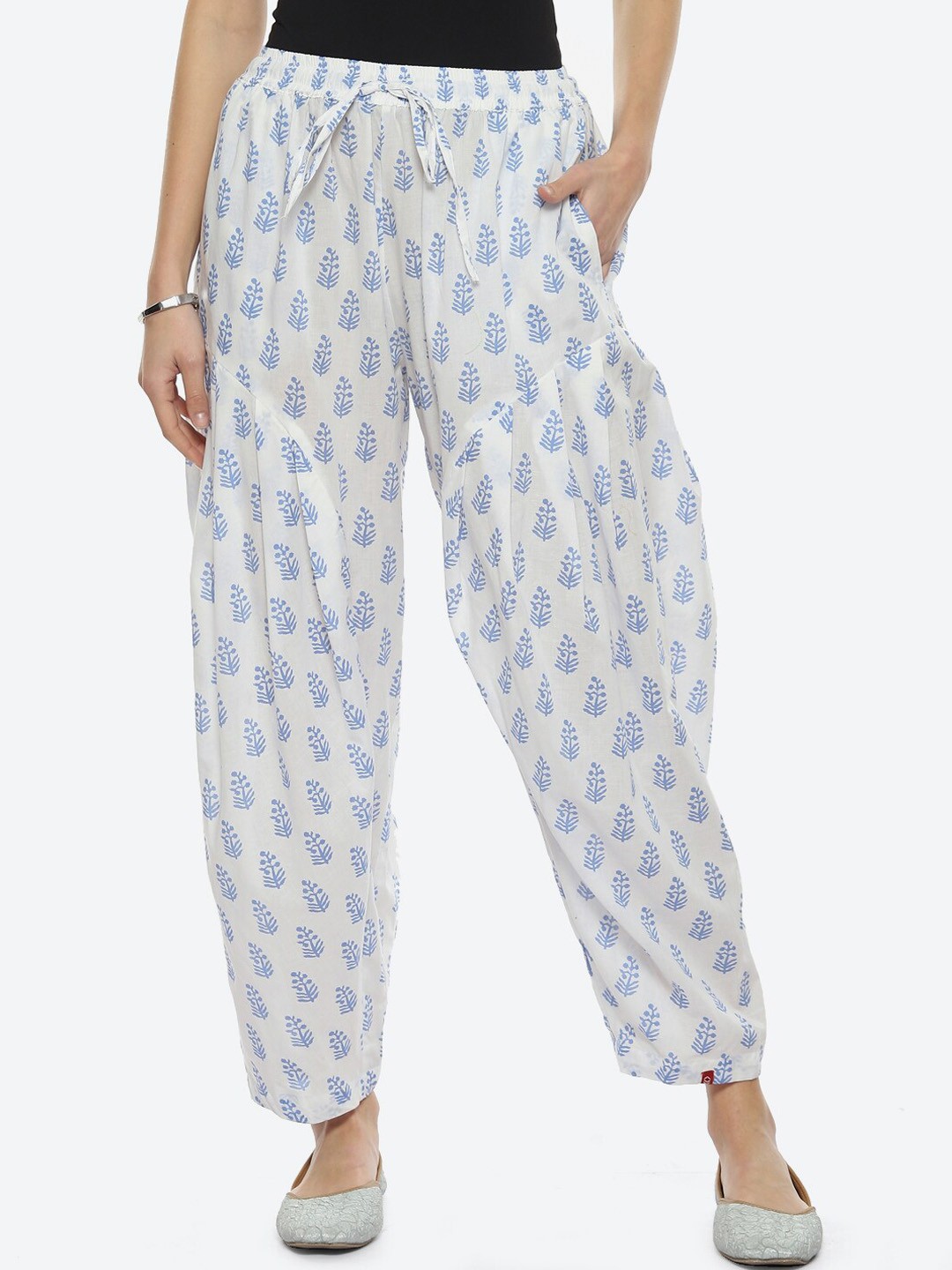 

Biba Women Printed Loose-Fit Pure Cotton Salwar, White