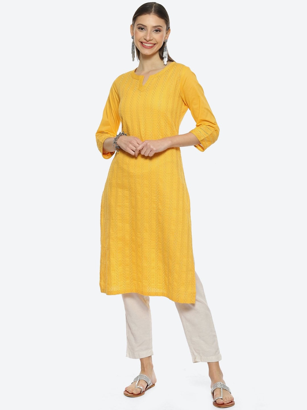 

Biba Women Ethnic Motifs Embroidered Cotton Kurta, Yellow