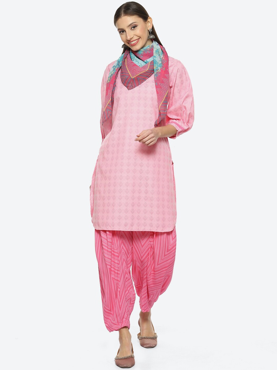 

Biba Geometric Printed Kurta With Salwar & Dupatta, Pink