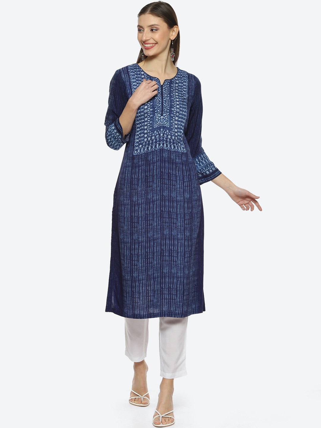 Biba Women Plus Size Ethnic Motif Printed Kurta, Blue