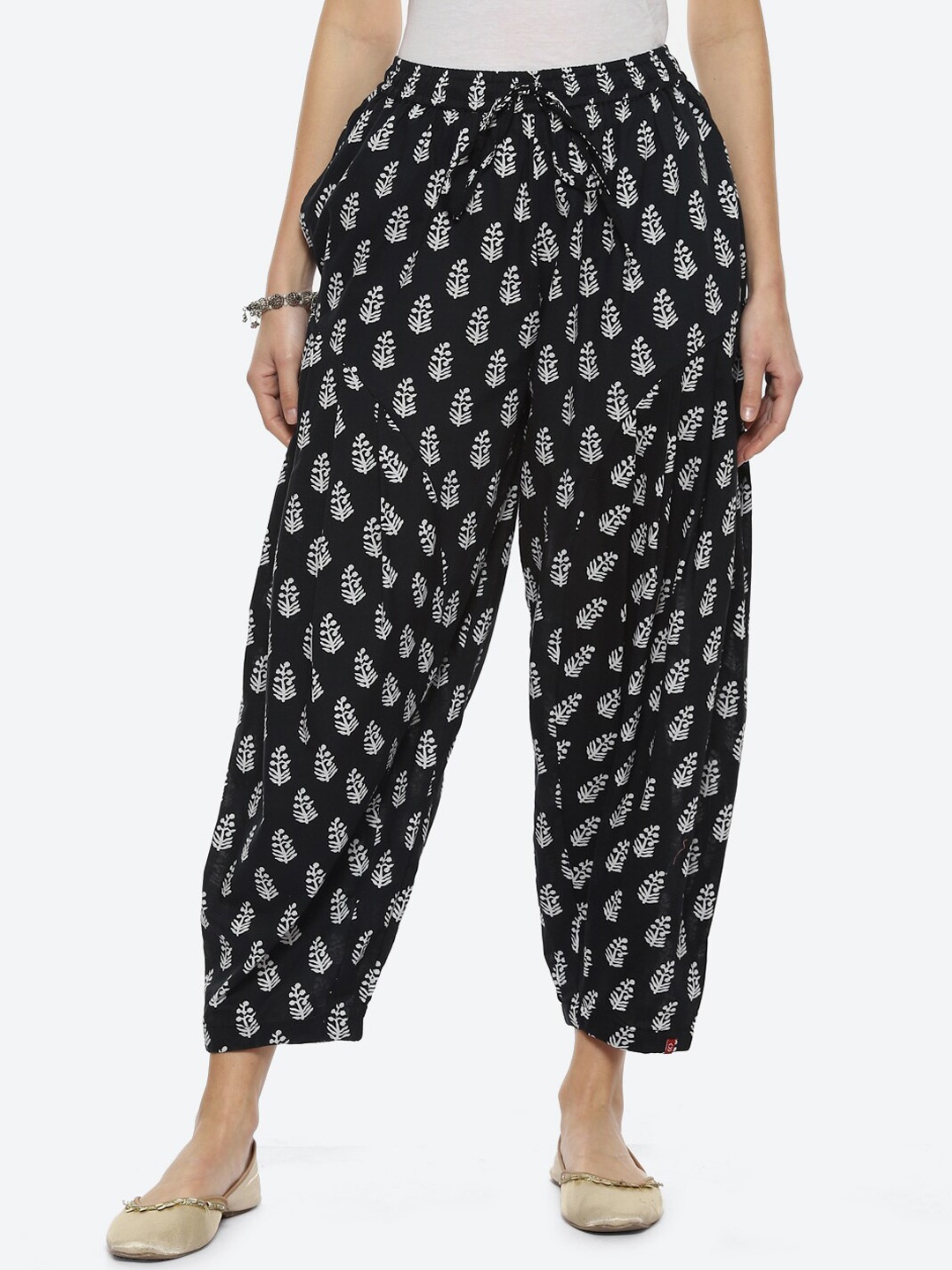 

Biba Women Printed Loose Fit Cotton Salwar, Black