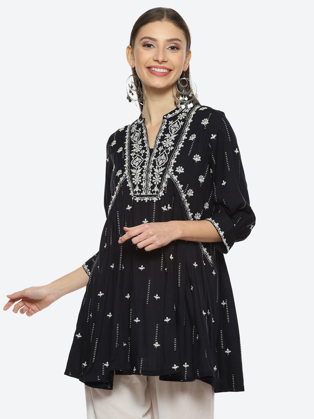 

Biba Women Floral Embroidered Kurti, Black