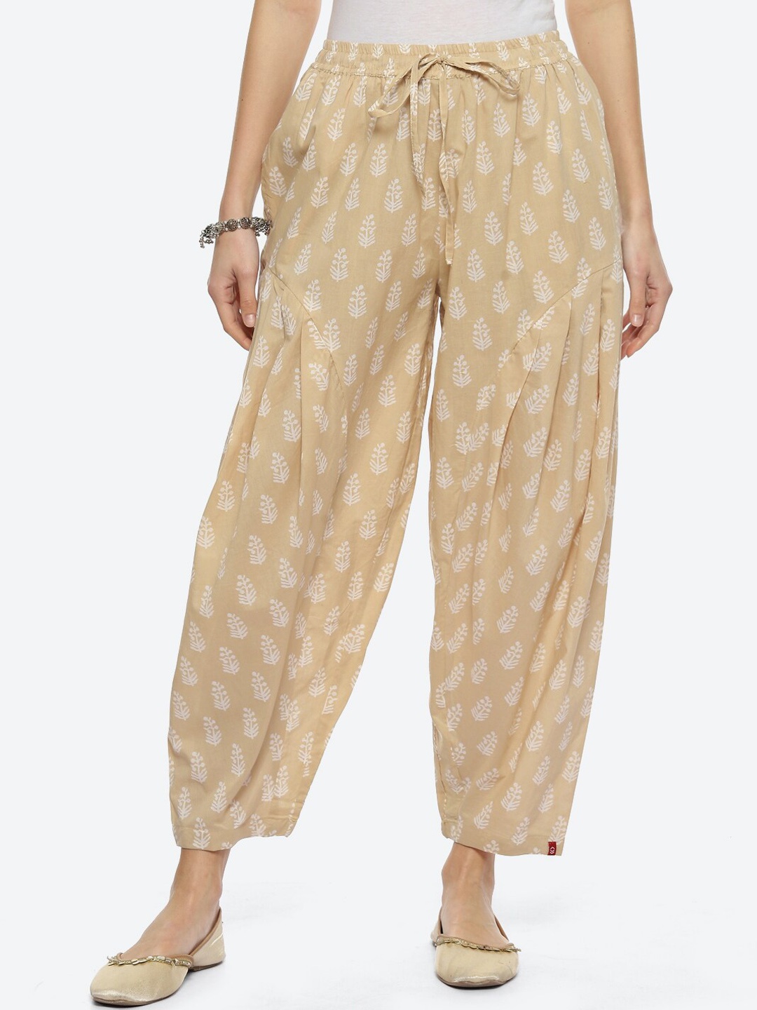 

Biba Women Printed Cotton Loose-Fit Salwars, Beige
