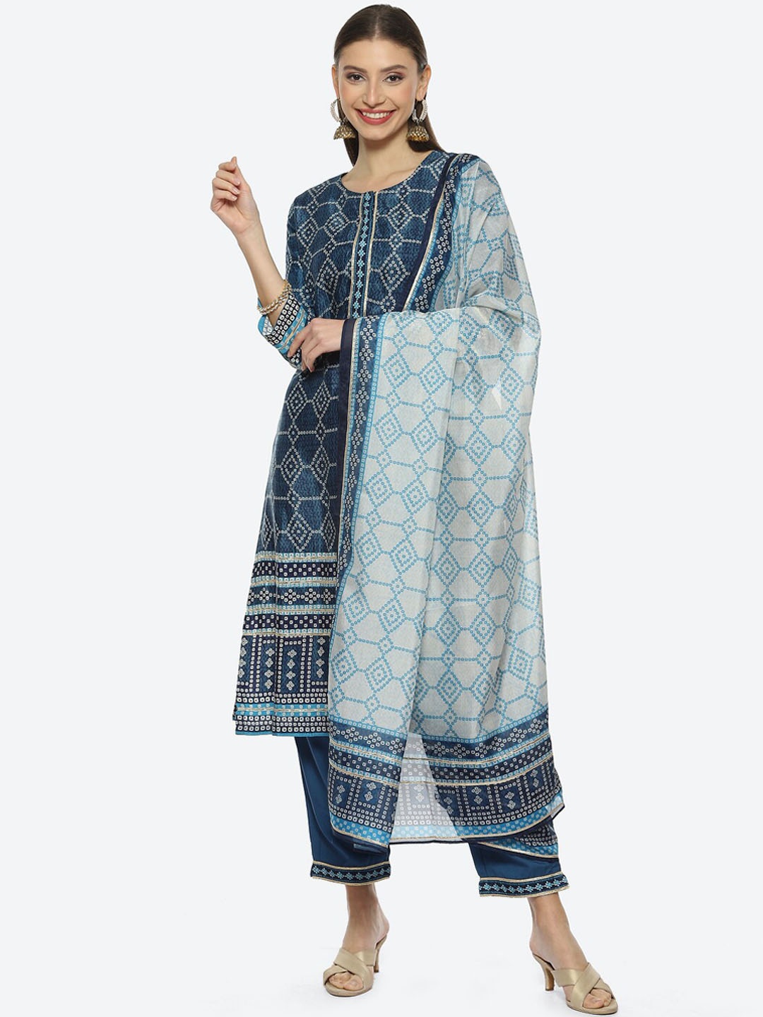 

Biba Women Ethnic Motifs Printed Kurta with Trousers & Dupatta, Blue