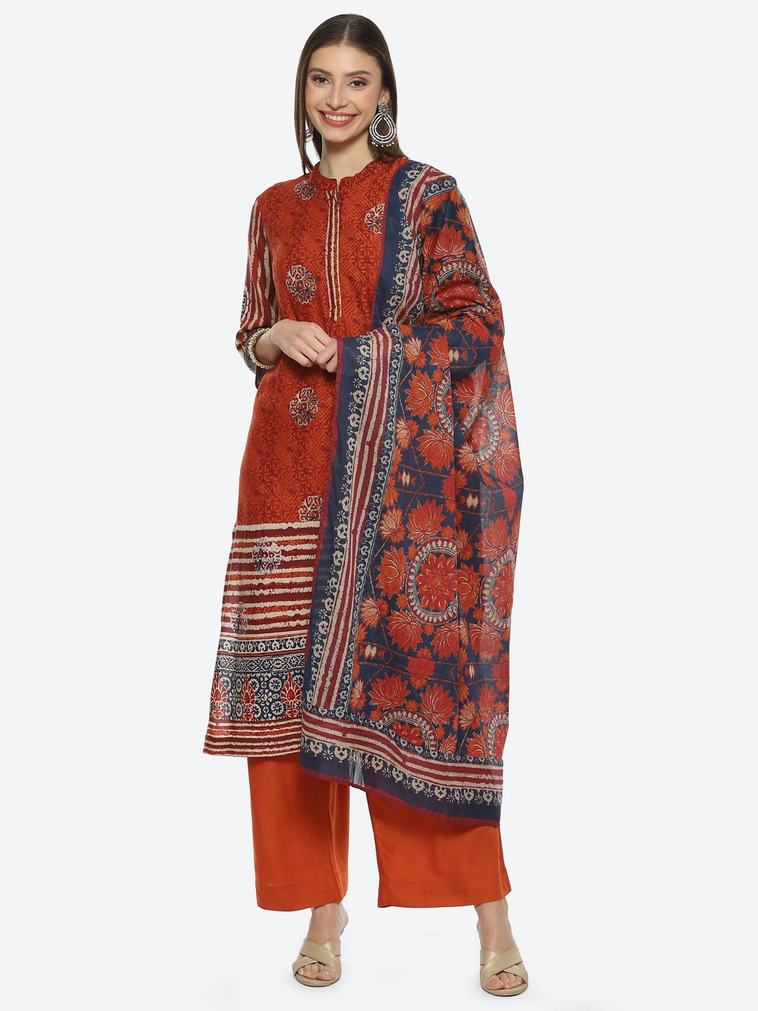 

Biba Women Floral Printed Kurta with Palazzos & With Dupatta, Red