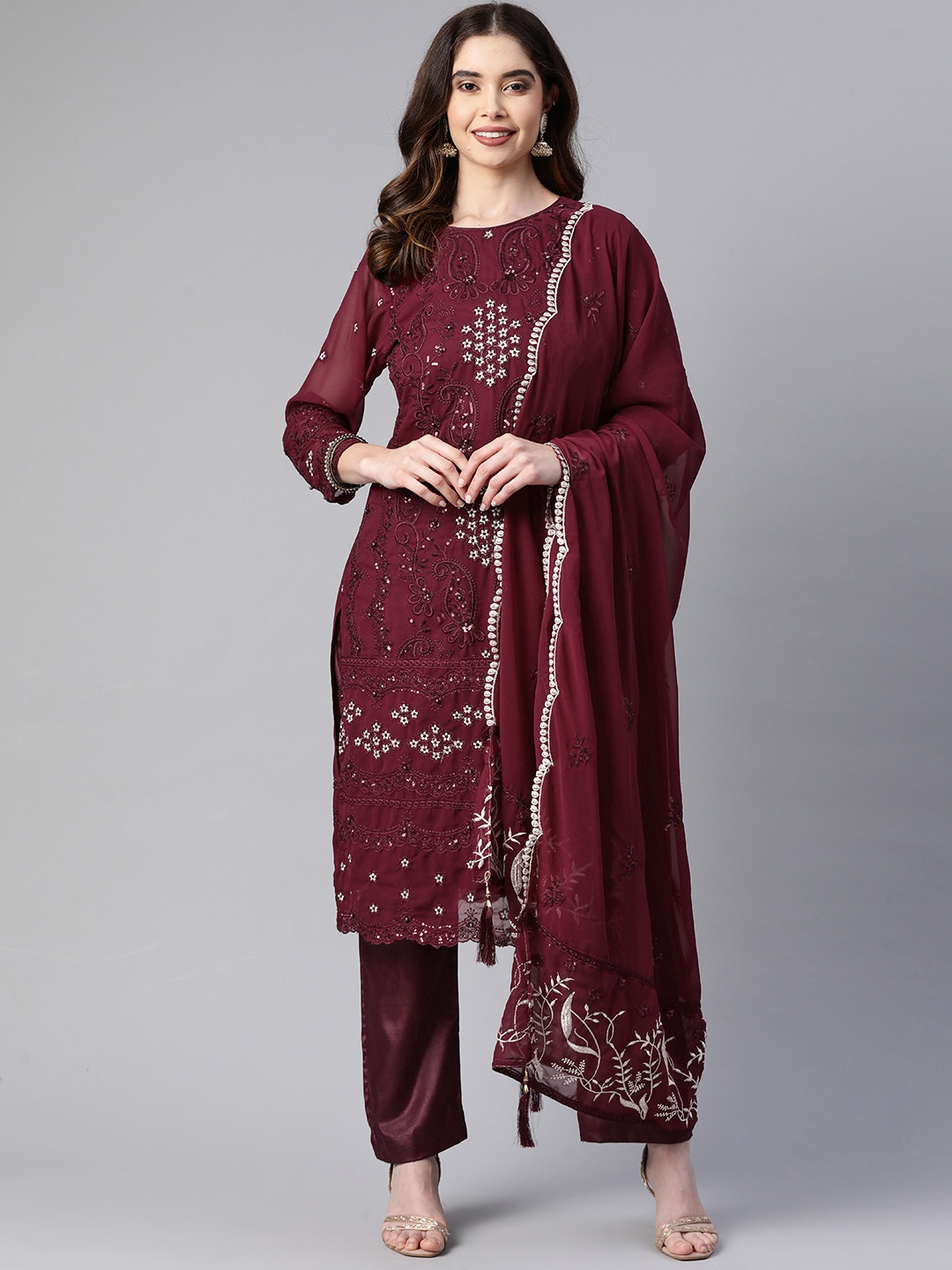

Readiprint Fashions Embroidered Semi-Stitched Dress Material, Maroon