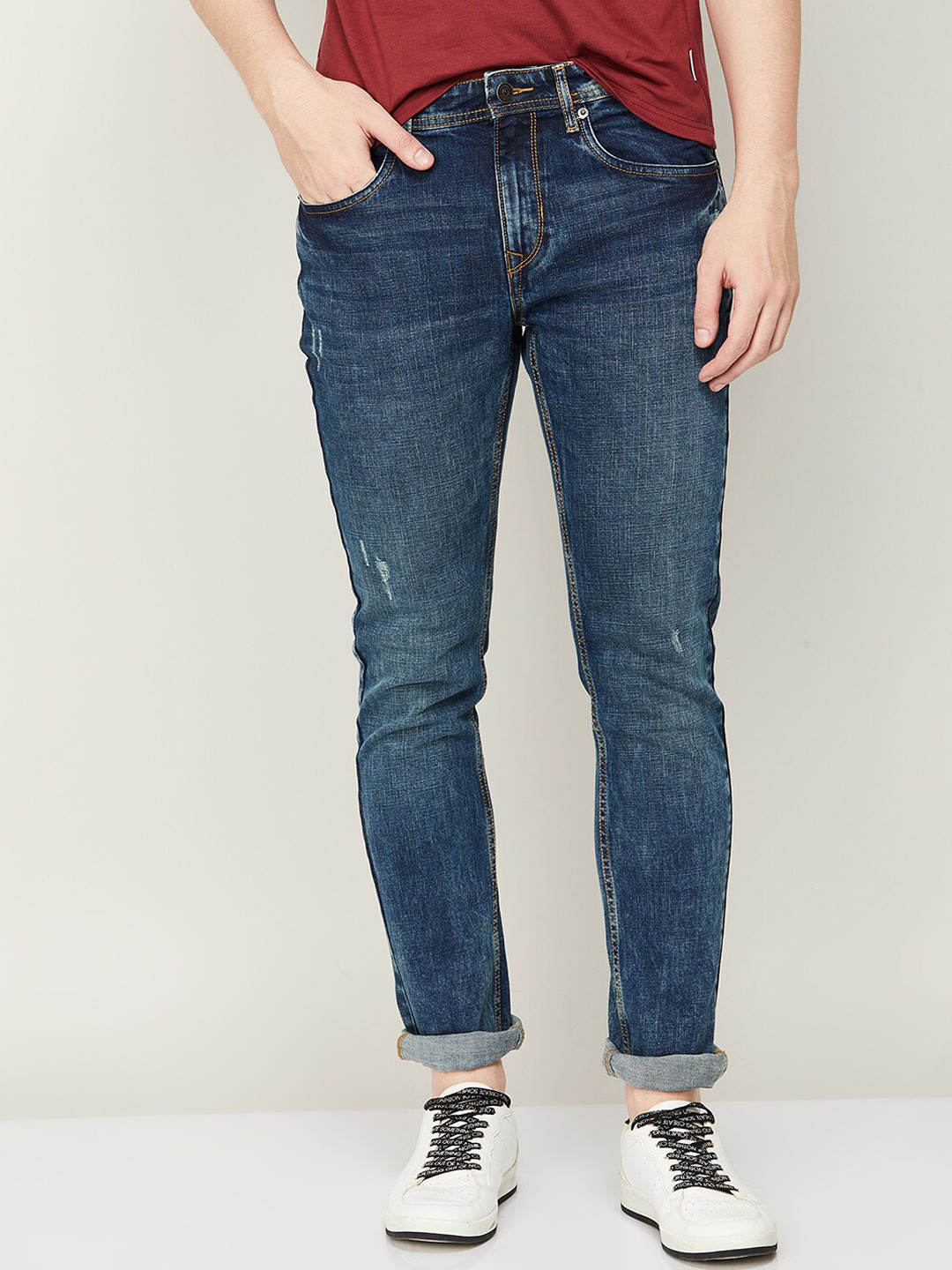 

Fame Forever by Lifestyle Men Low Distress Light Fade Stretchable Jeans, Blue