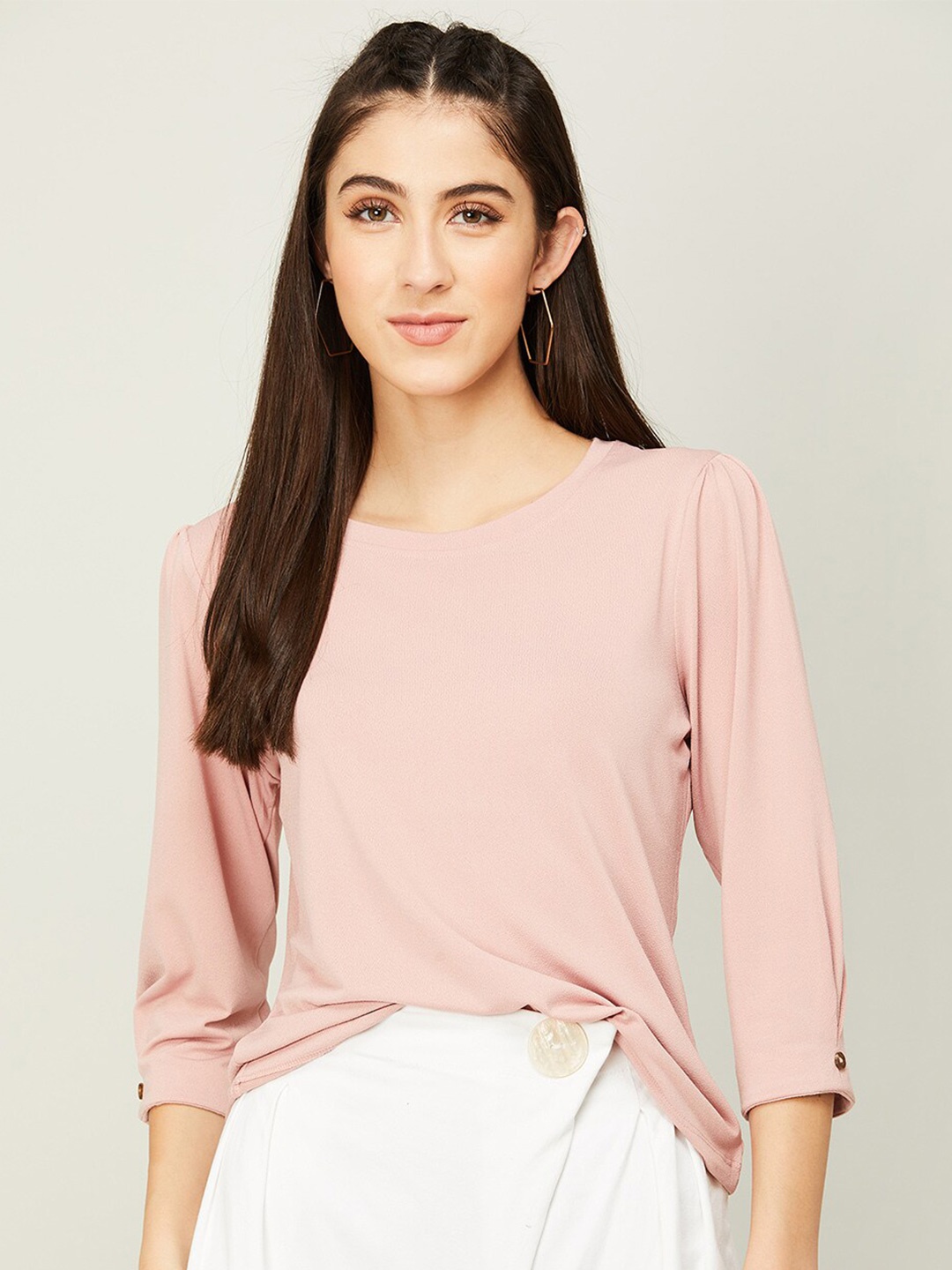 

CODE by Lifestyle Round Neck Three-Quarter Sleeves Knitted Top, Pink