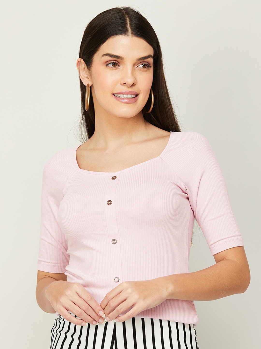 

CODE by Lifestyle Round Neck Fitted Top, Pink