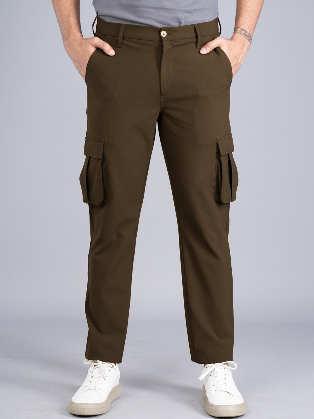 

The Pant Project Men Tailored Slim Fit Wrinkle Free Cargos, Olive