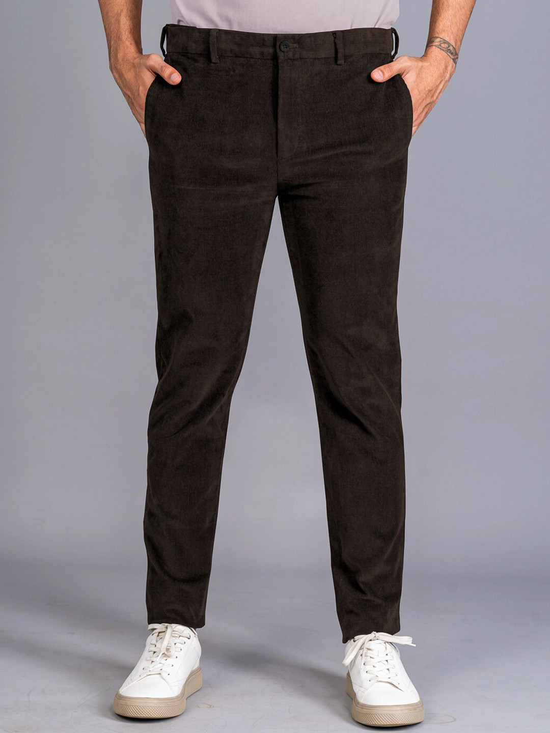 

The Pant Project Men Corduroy Tailored Slim Fit Trousers, Brown