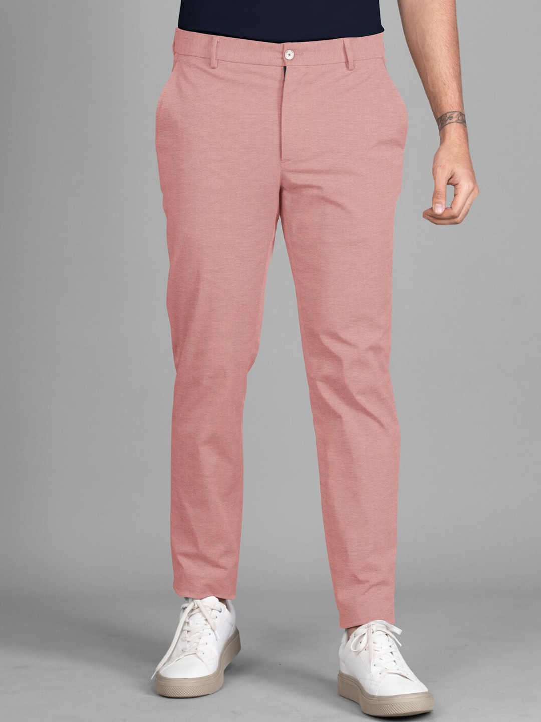 

The Pant Project Men Slim Fit Mid-Rise Soft-Stretch-Comfort Chinos Trousers, Coral