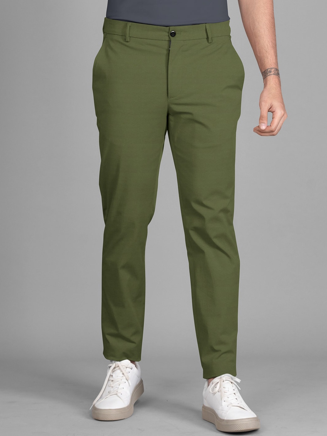 

The Pant Project Men Slim Fit Mid-Rise Soft-Stretch-Comfort Chinos, Olive