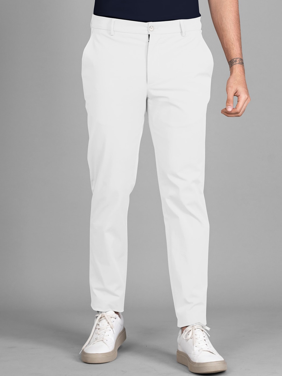 The Pant Project Men Cotton Tailored Slim Fit Trousers, White