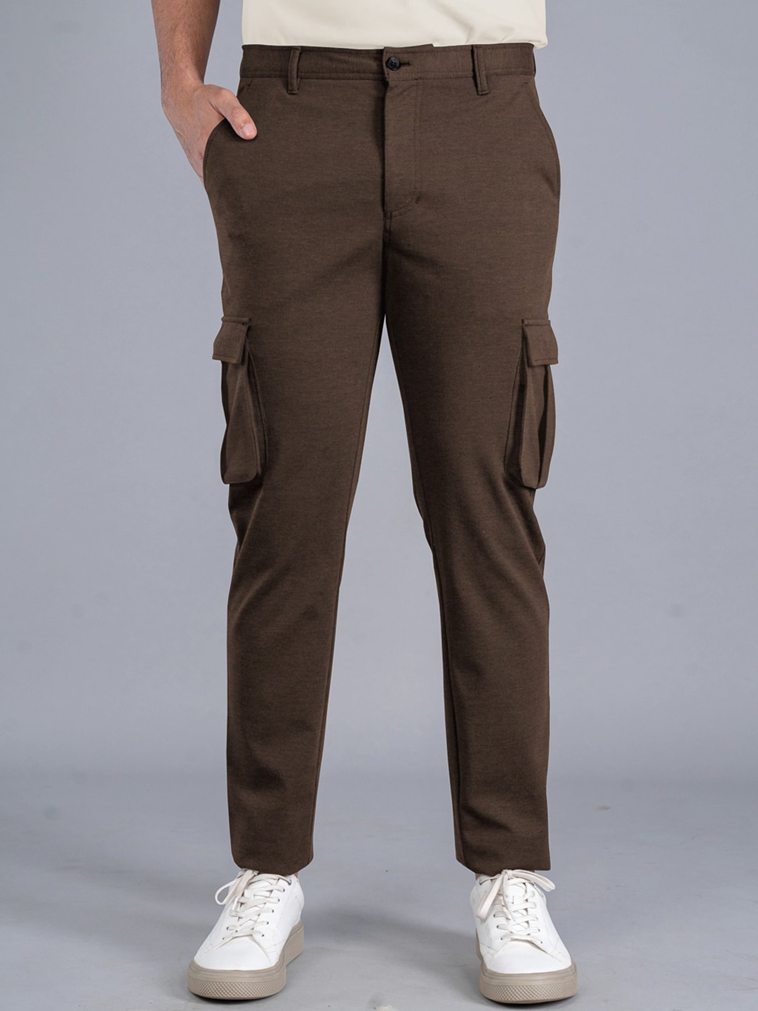 

The Pant Project Men Tailored Slim Fit Wrinkle Free Cargos, Brown