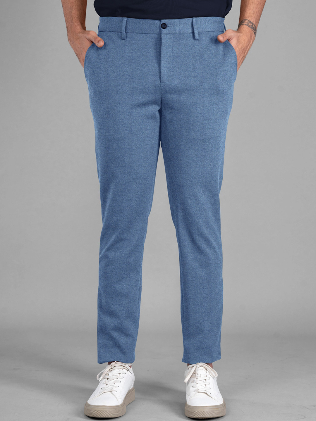 

The Pant Project Men Slim Fit Soft Stretch Comfort Wrinkle Free Formal Trousers, Blue