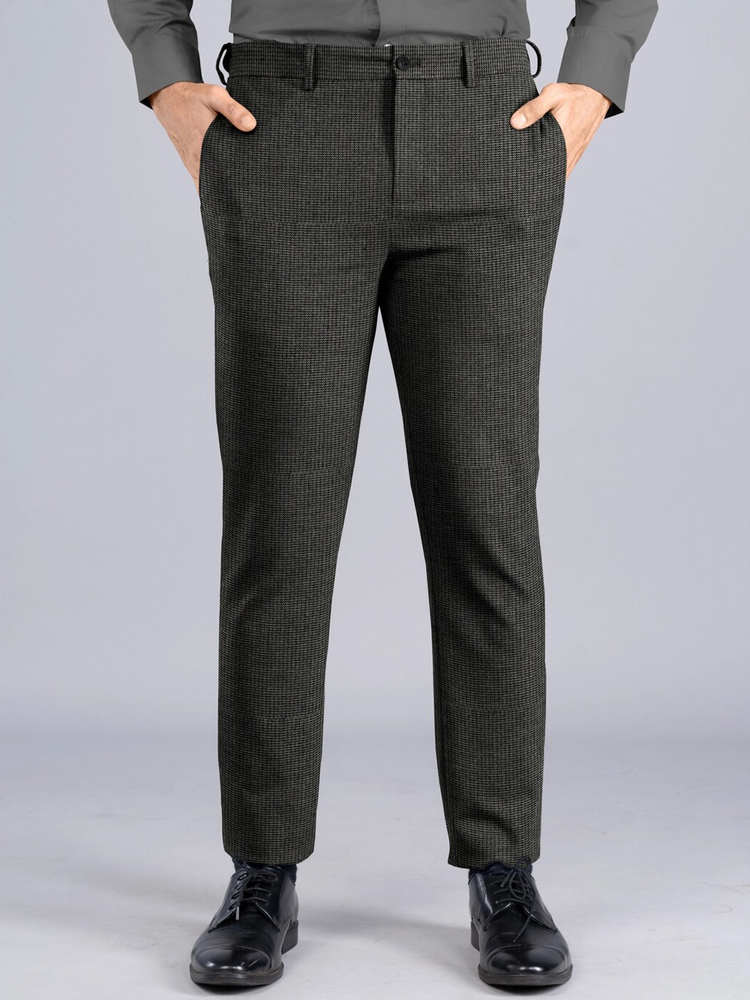 

The Pant Project Men Textured Tailored Slim Fit Wrinkle Free Formal Trousers, Grey