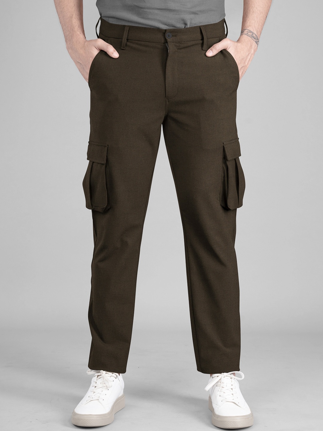 

The Pant Project Men Tailored Slim Fit Wrinkle Free Cargos, Brown
