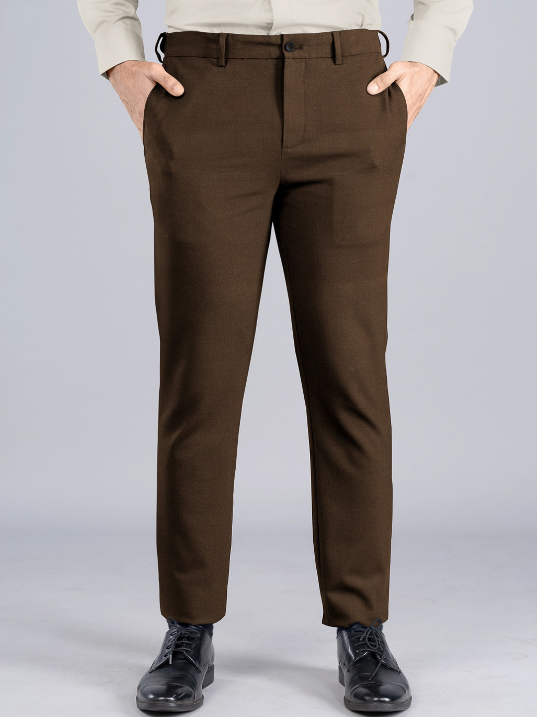 

The Pant Project Men Tailored Slim Fit Wrinkle Free Formal Trousers, Brown