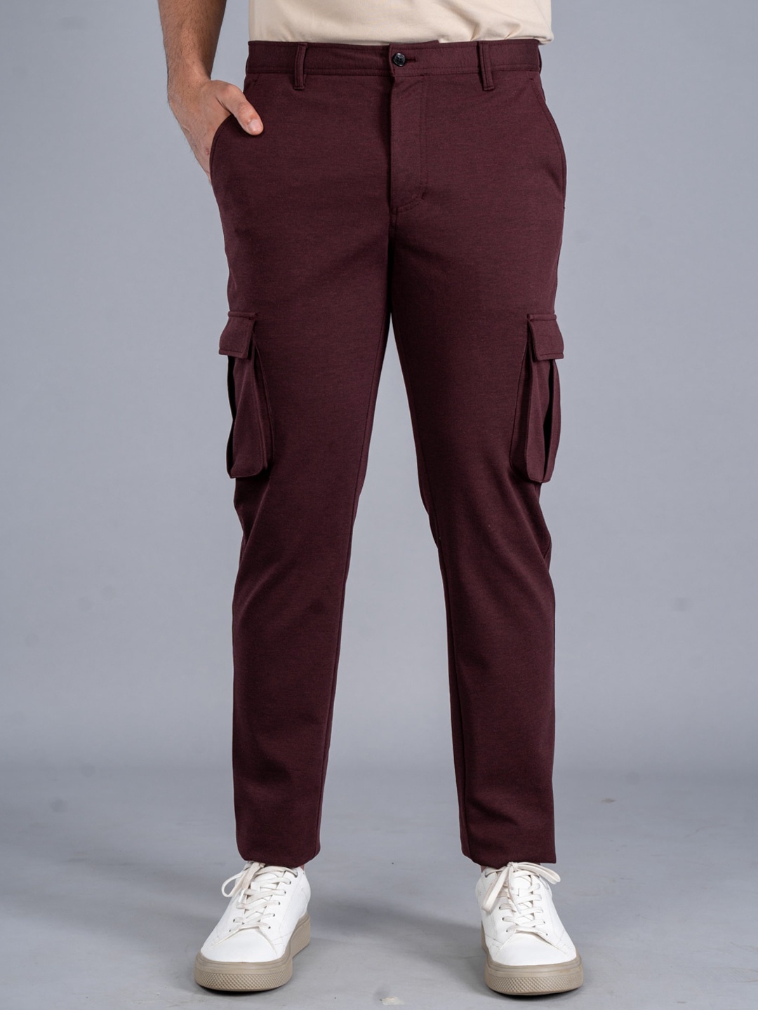 

The Pant Project Men Tailored Slim Fit Wrinkle Free Cargos, Maroon