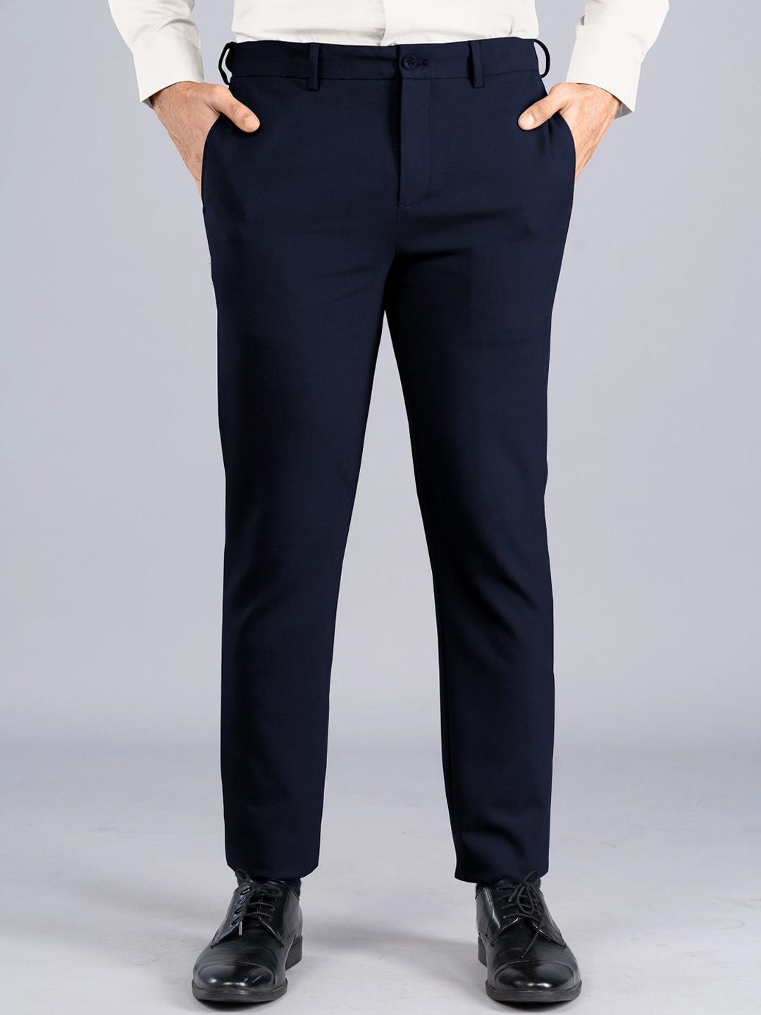 

The Pant Project Men Tailored Slim Fit Wrinkle Free Formal Trousers, Navy blue