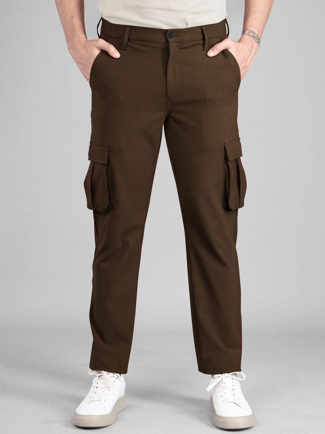 

The Pant Project Men Tailored Slim Fit Wrinkle Free Cargos, Brown