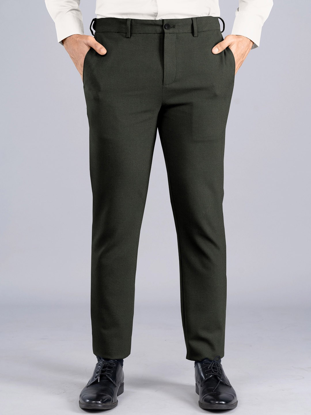 

The Pant Project Men Tailored Slim Fit Wrinkle Free Formal Trousers, Olive