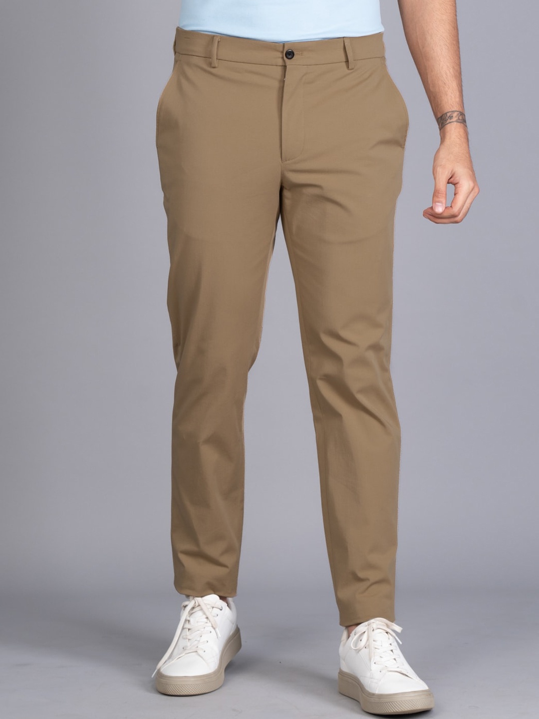 

The Pant Project Men Tailored Slim Fit Stretchable Chinos Trousers, Khaki