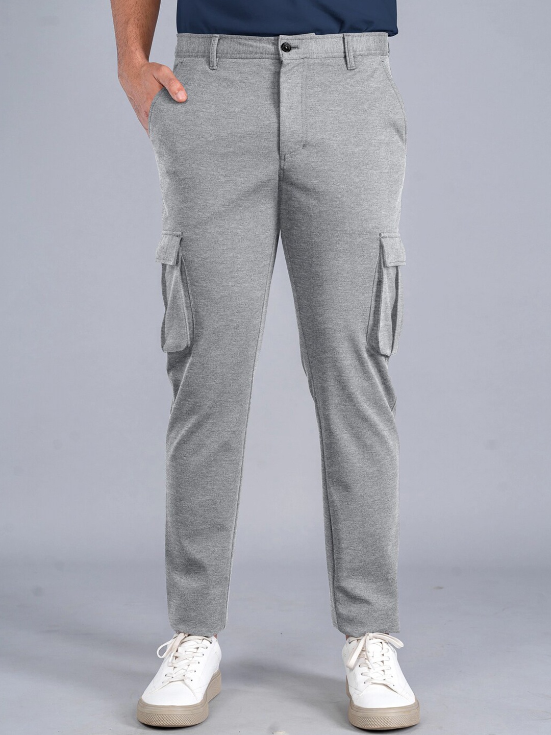 

The Pant Project Men Tailored Slim Fit Stretchable Wrinkle Free Cargos Trousers, Grey