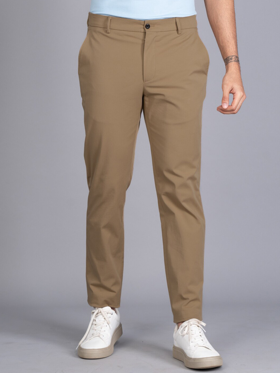 

The Pant Project Men Tailored Slim Fit Stretchable Chinos Trousers, Khaki