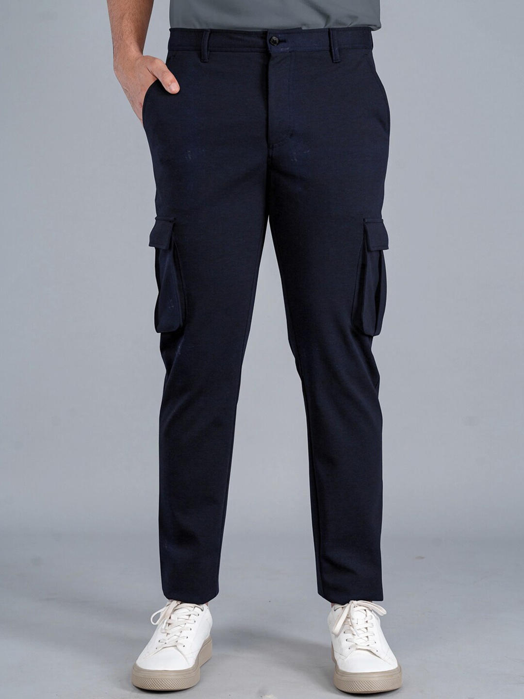 

The Pant Project Men Tailored Slim Fit Stretchable Cargos Trousers, Navy blue
