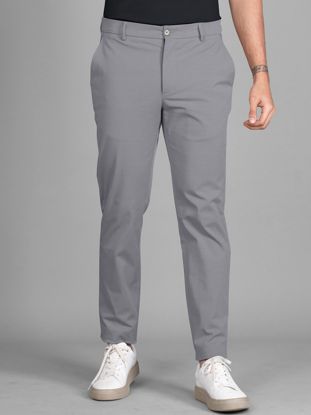 

The Pant Project Men Tailored Tailored Slim Fit Stretchable Chinos Trousers, Grey