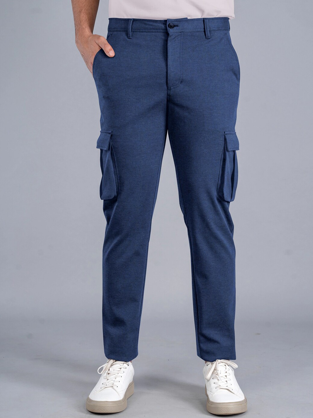 

The Pant Project Men Tailored Slim Fit Wrinkle Free Cargos Trousers, Blue