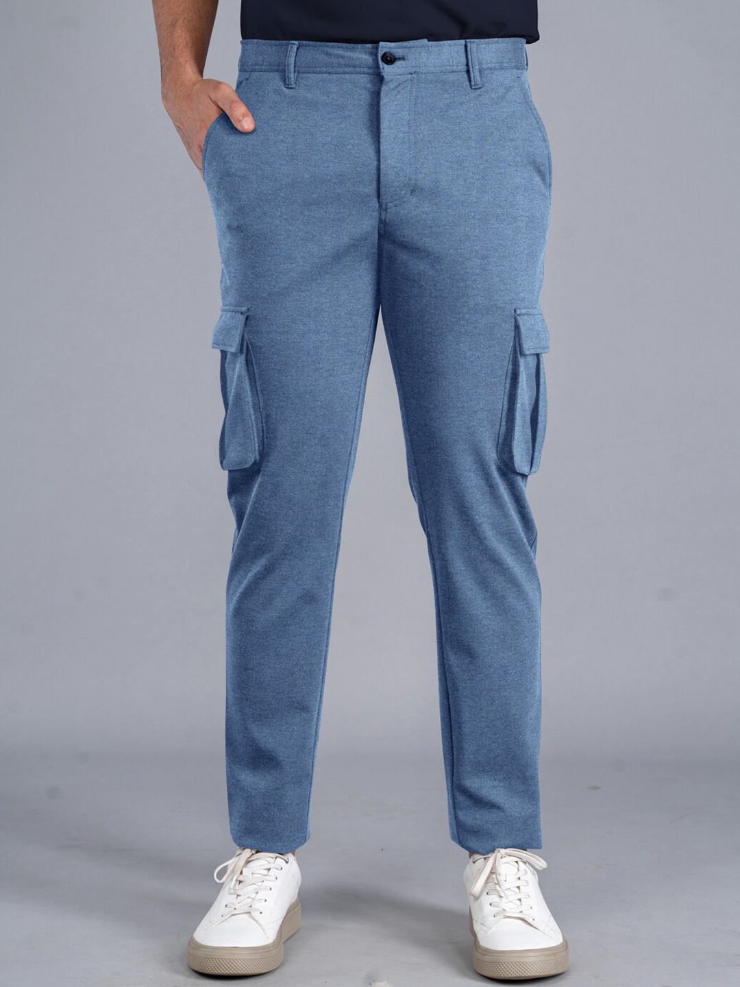 

The Pant Project Men Tailored Slim Fit Wrinkle Free Cargos Trousers, Blue