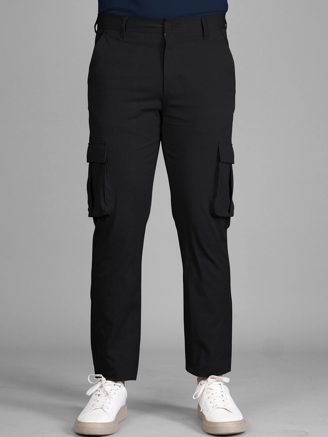

The Pant Project Men Tailored Slim Fit Wrinkle Free Cargos Trousers, Black