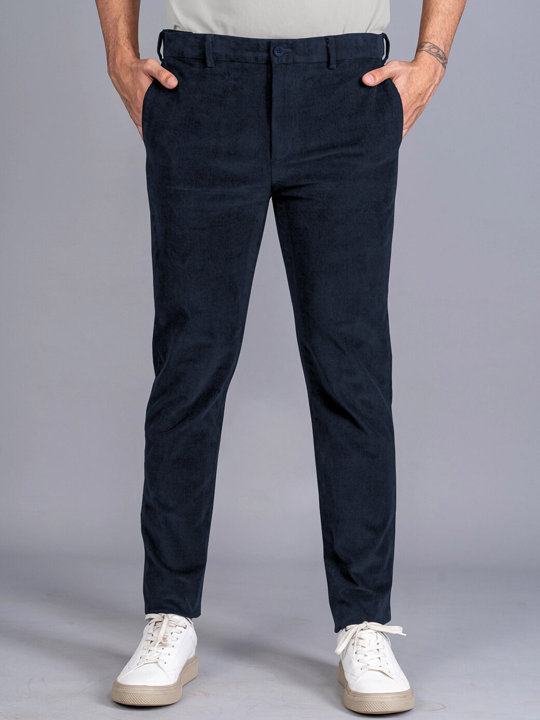 

The Pant Project Men Tailored Slim Fit Corduroy Chinos Trousers, Navy blue