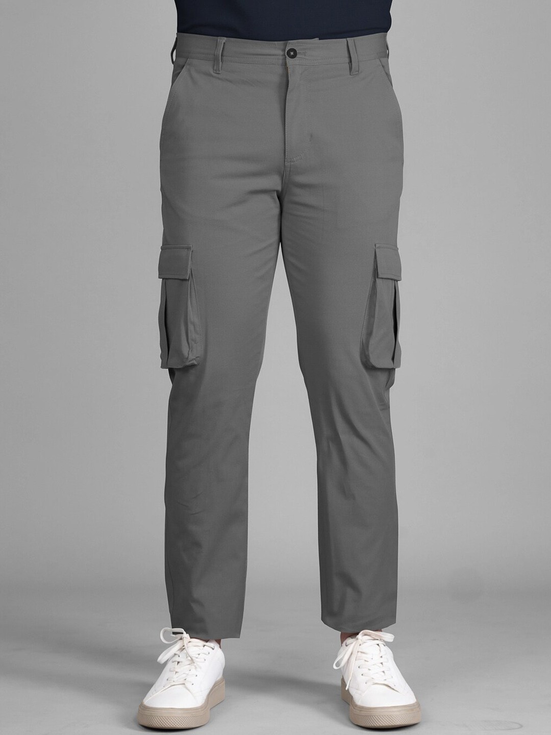 

The Pant Project Men Tailored Slim Fit Cotton Cargo Trousers, Grey