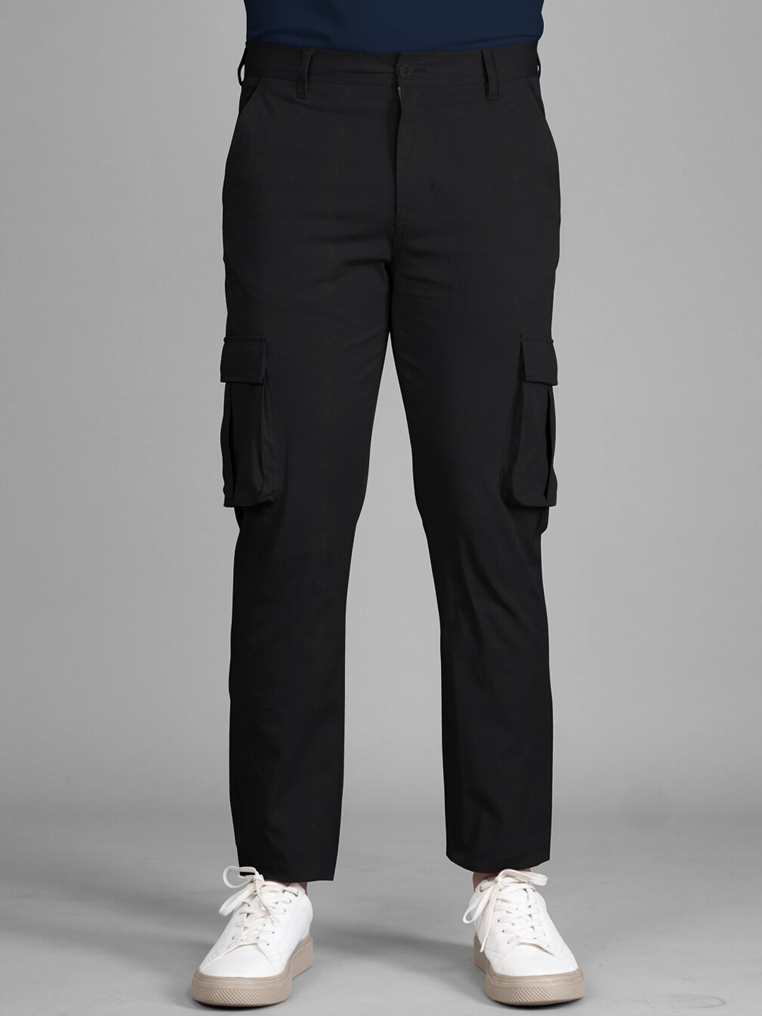 

The Pant Project Men Tailored Slim Fit Cotton Cargo Trousers, Black