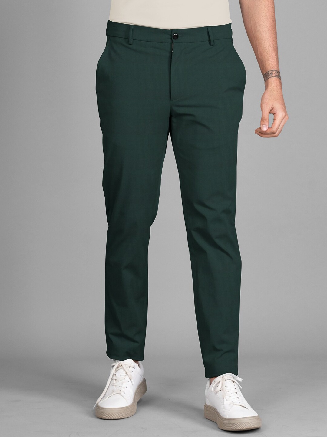 

The Pant Project Men Tailored Slim Fit Cotton Chinos Trousers, Green
