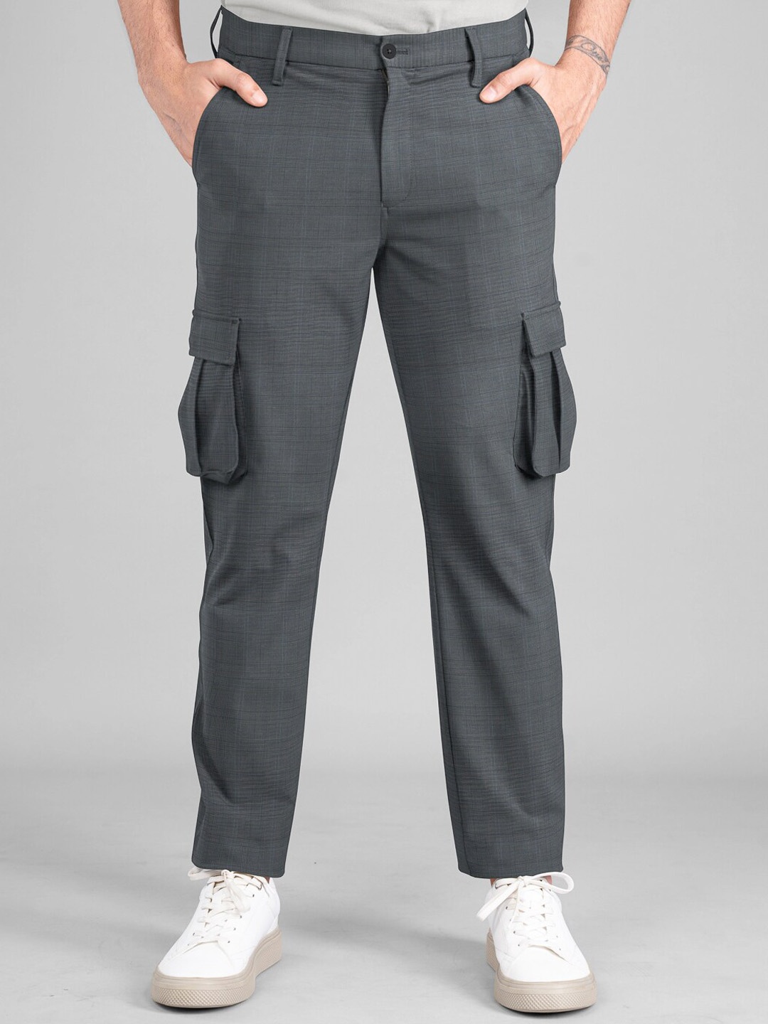 

The Pant Project Men Tailored Slim Fit Wrinkle Free Cargos Trousers, Grey