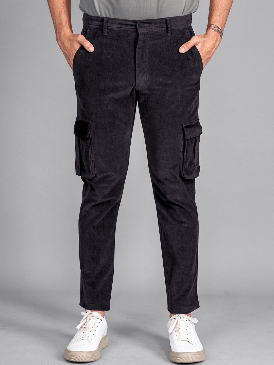 

The Pant Project Men Tailored Slim Fit Cotton Cargos Trousers, Grey