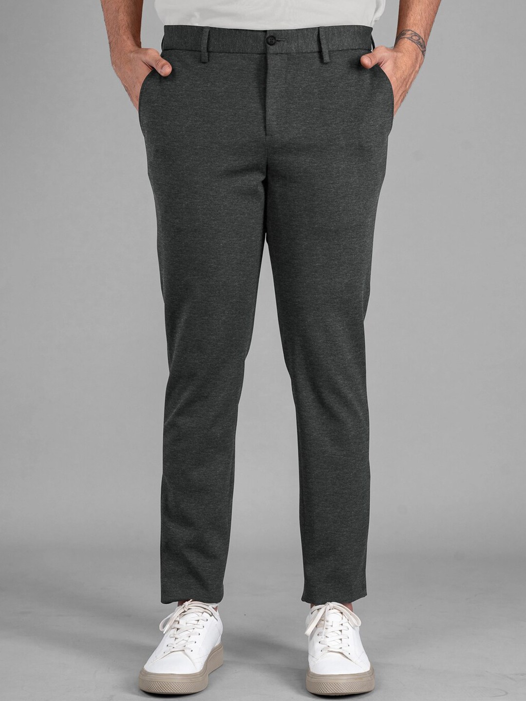 

The Pant Project Men Slim Fit Mid-Rise Power-Stretch Wrinkle Free Trousers, Charcoal
