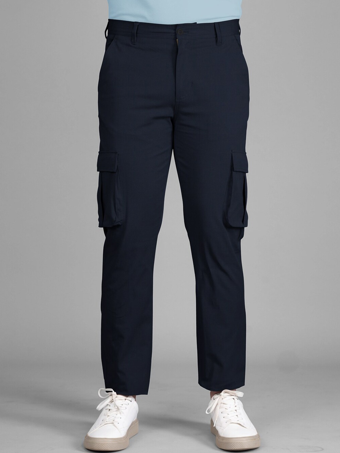 

The Pant Project Men Slim Fit Mid-Rise Wrinkle Free Soft-Stretch-Comfort Cargo Trousers, Navy blue