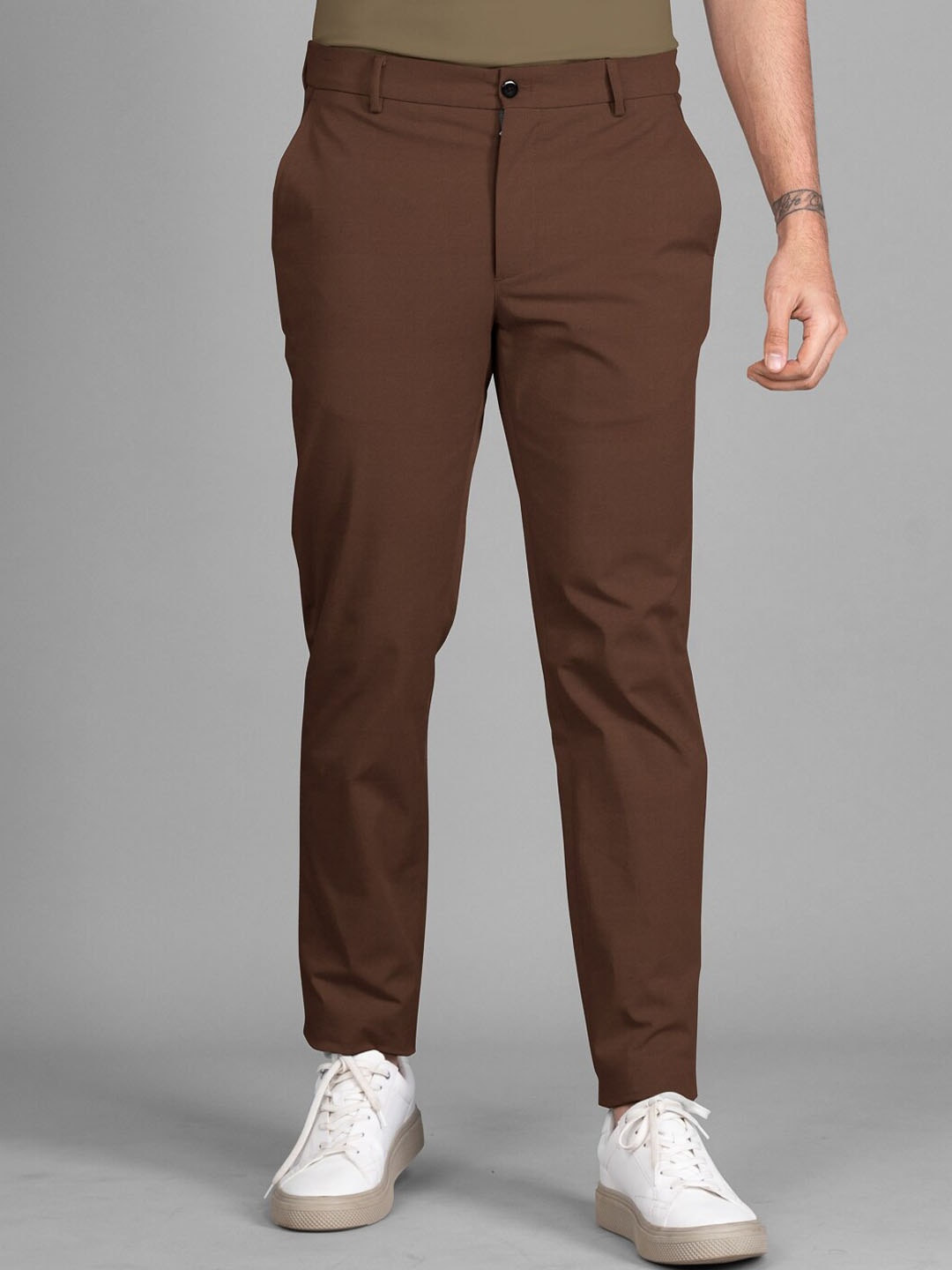 

The Pant Project Men Slim Fit Mid-Rise Chinos Trousers, Brown