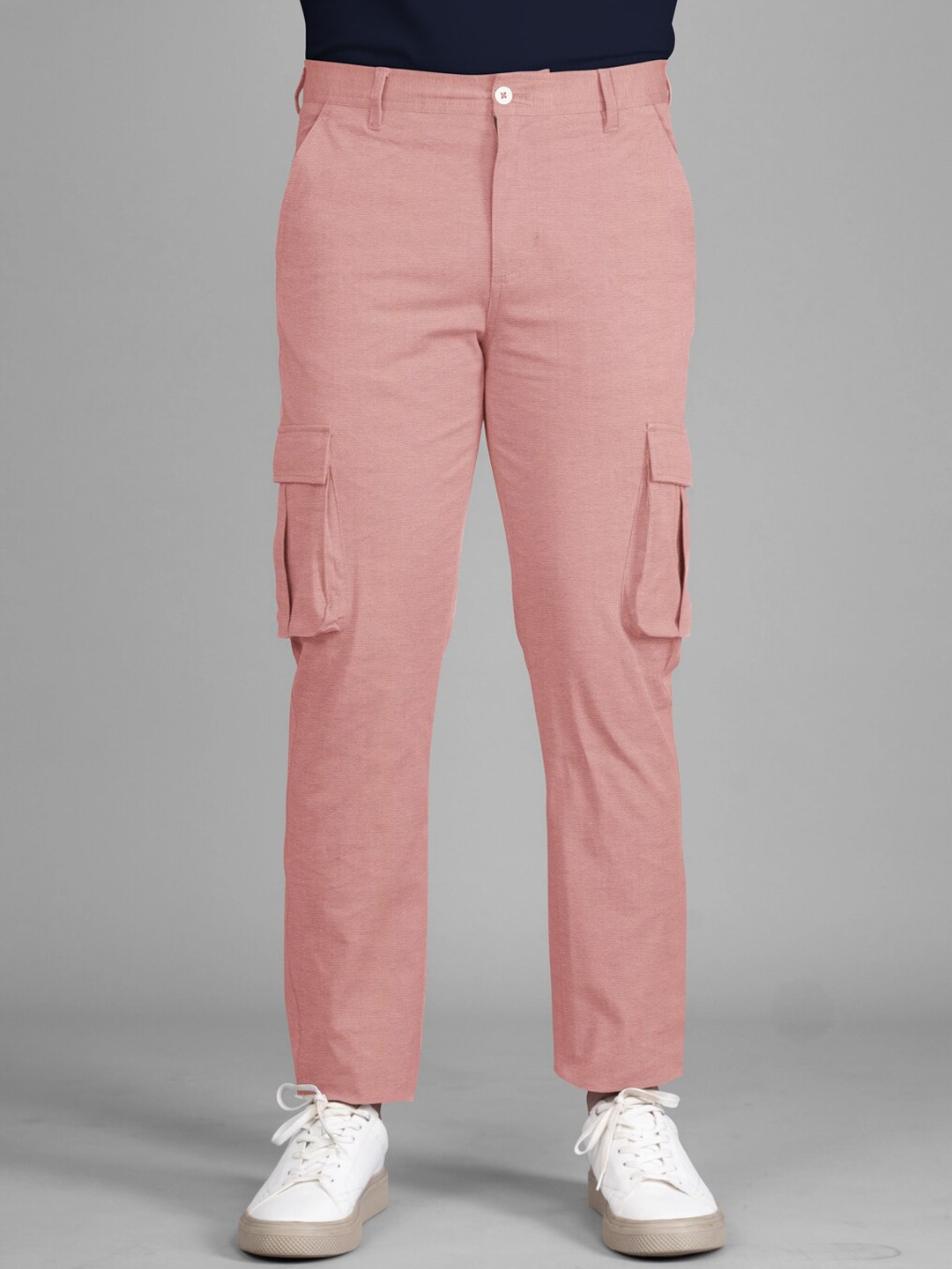 

The Pant Project Men Textured Slim Fit Cargos Trousers, Pink
