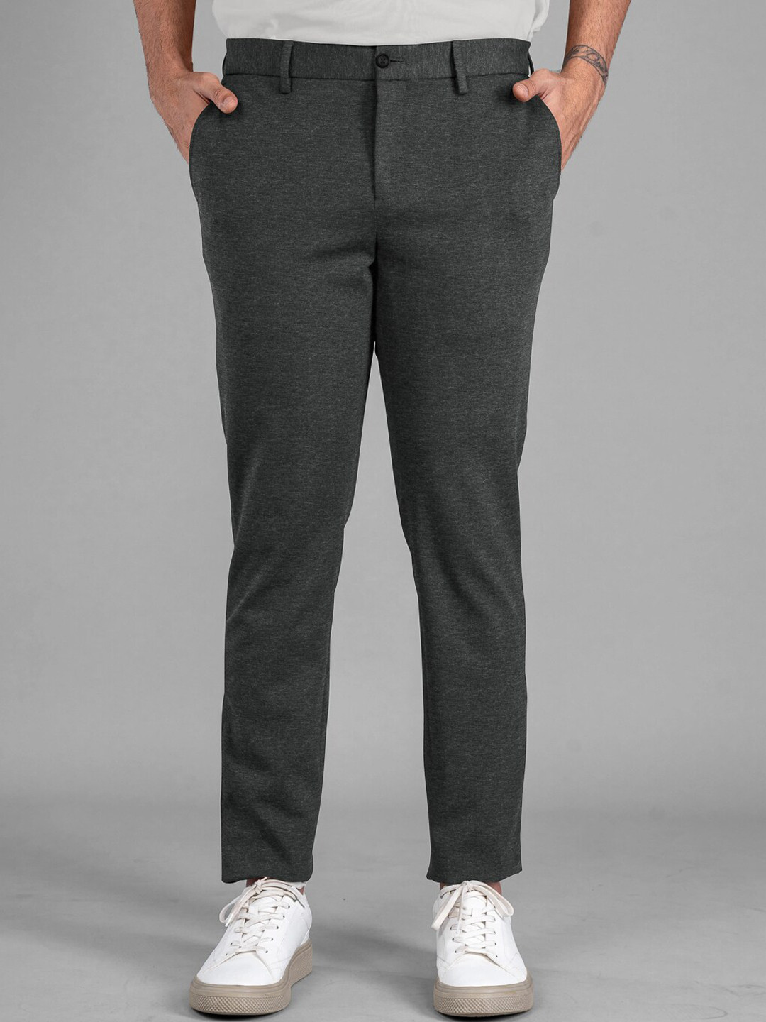 

The Pant Project Men Slim Fit Soft Stretch Comfort Wrinkle Free Formal Trousers, Charcoal