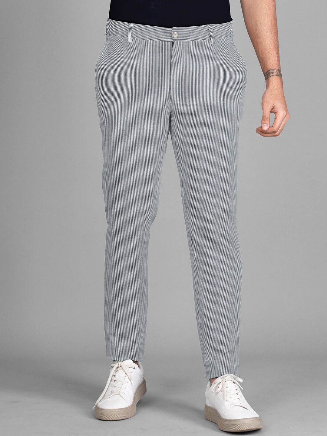 

The Pant Project Men Cotton Tailored Slim Fit Trousers, Grey