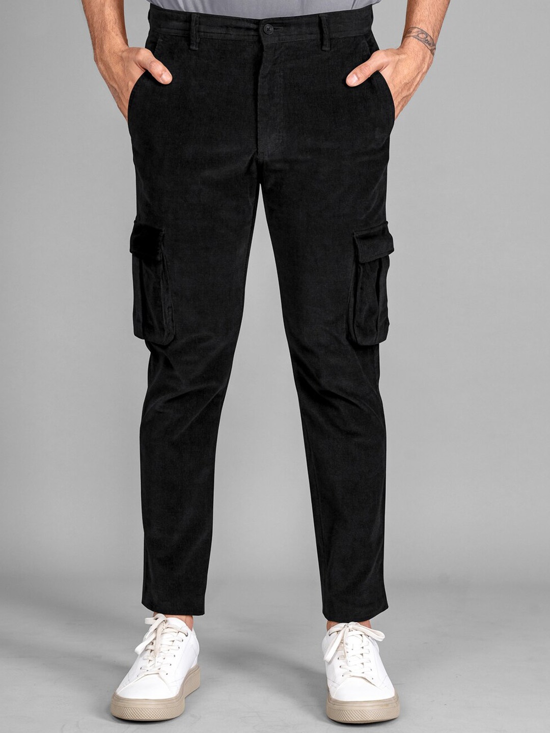 

The Pant Project Men Cotton Tailored Slim Fit Corduroy Cargos, Black