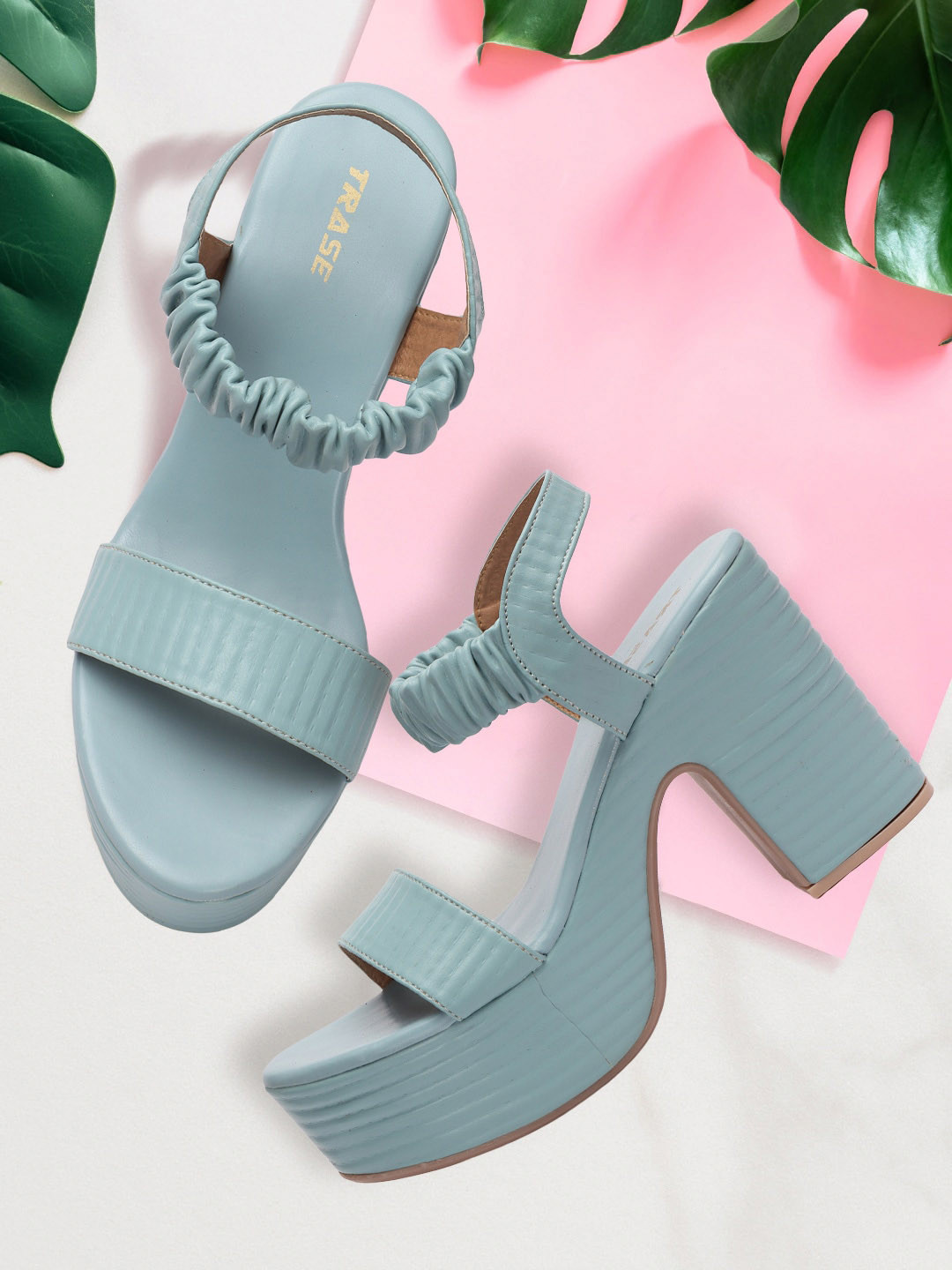 

TRASE Striped Platform Heels, Blue